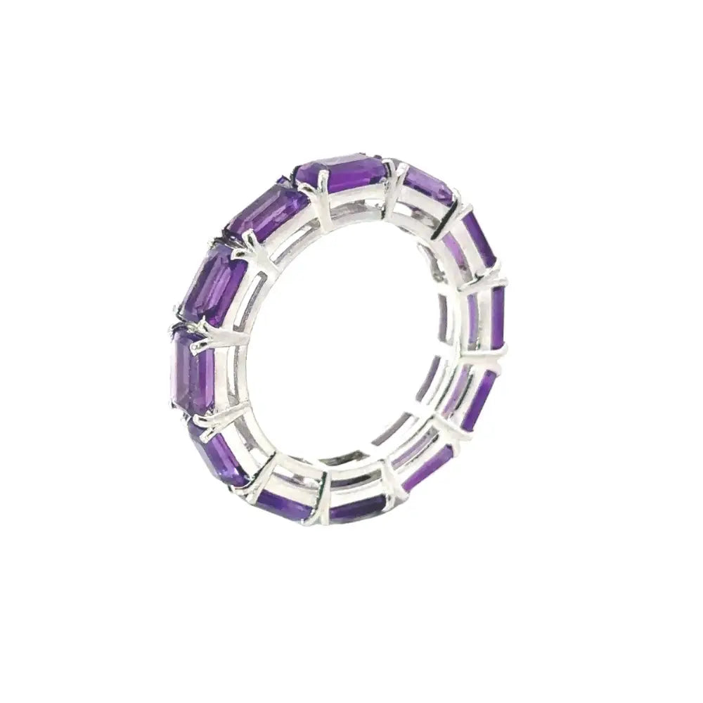 Baguette Shape Amethyst 925 Sterling Silver Full Eternity Band Ring For Daily Wear