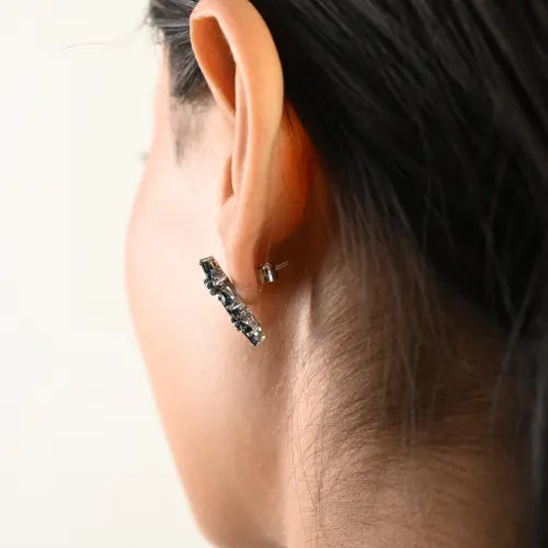 Beautiful S925 Silver Marquise Cut Genuine Blue Sapphire Double Floral Studs Earrings