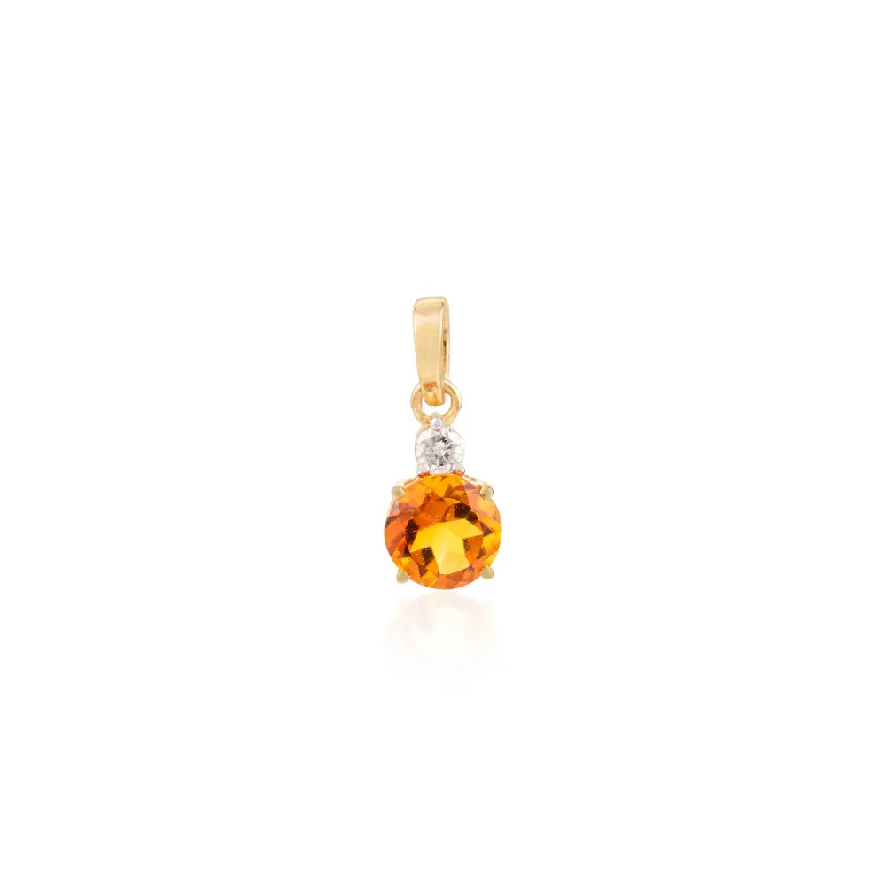 Round Brilliant Cut Citrine & Diamond Ring Earrings & Pendant Set Minimal Dainty Jewelry