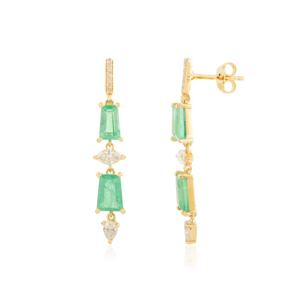 Wholesale Natural Emerald & Diamond 18K Yellow Gold Dangle Earrings High Grade Jewelry