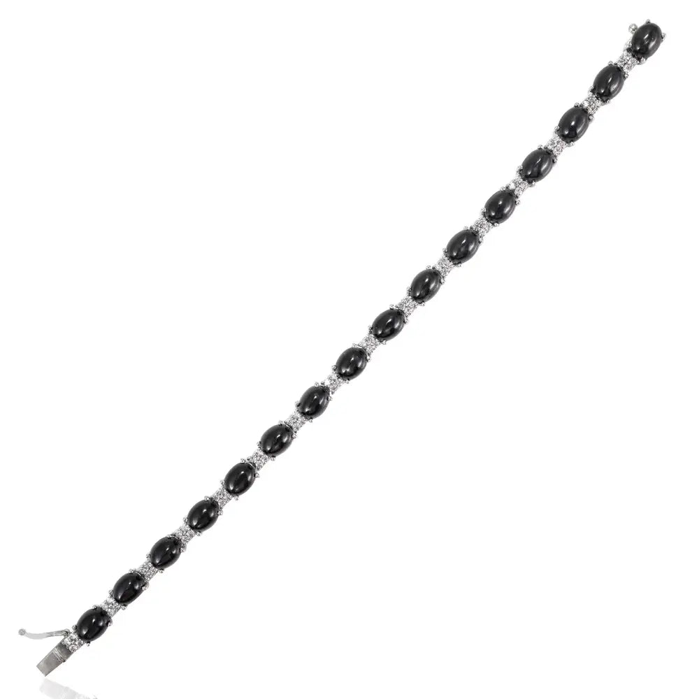 Oval Cut Black Star & Round American Diamond Stackable Tennis Bracelet Custom Gemstone Jewelry