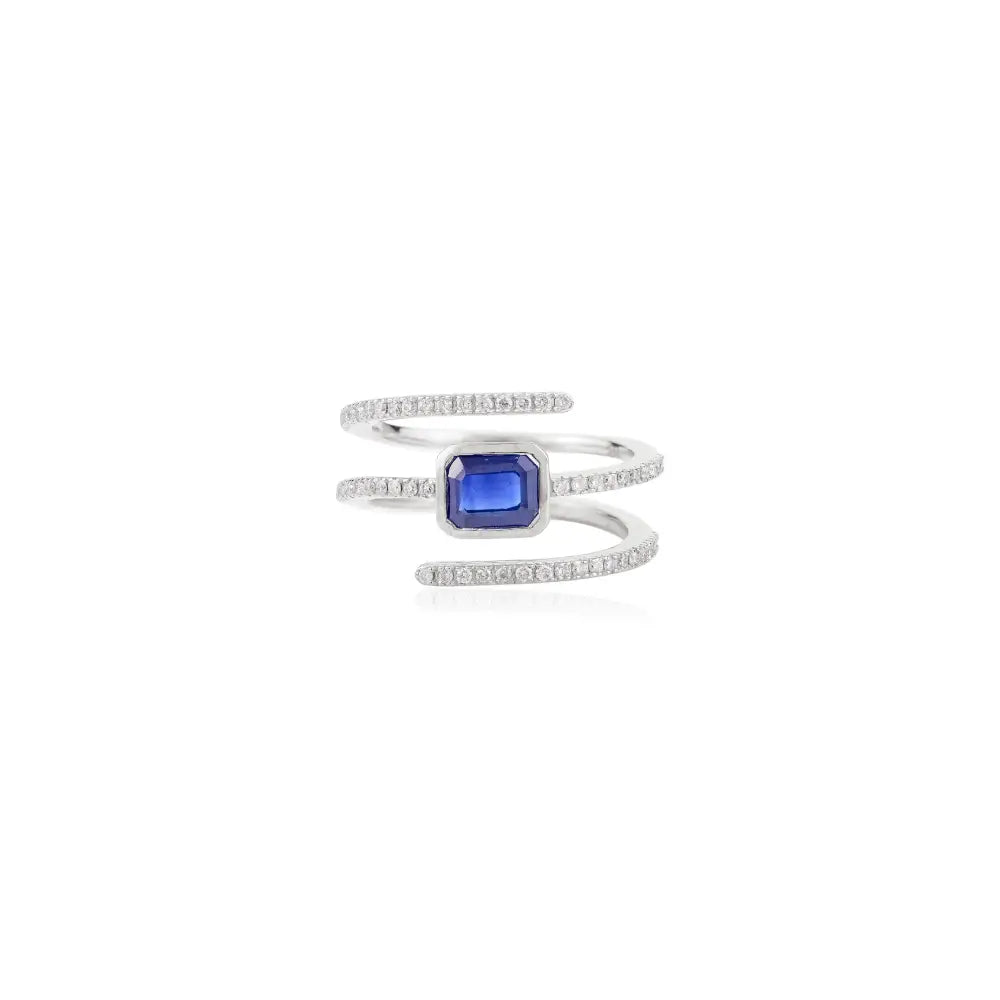 Designer Natural Blue Sapphire & Diamond Wrap Spiral Ring For Wedding Statement Jewelry