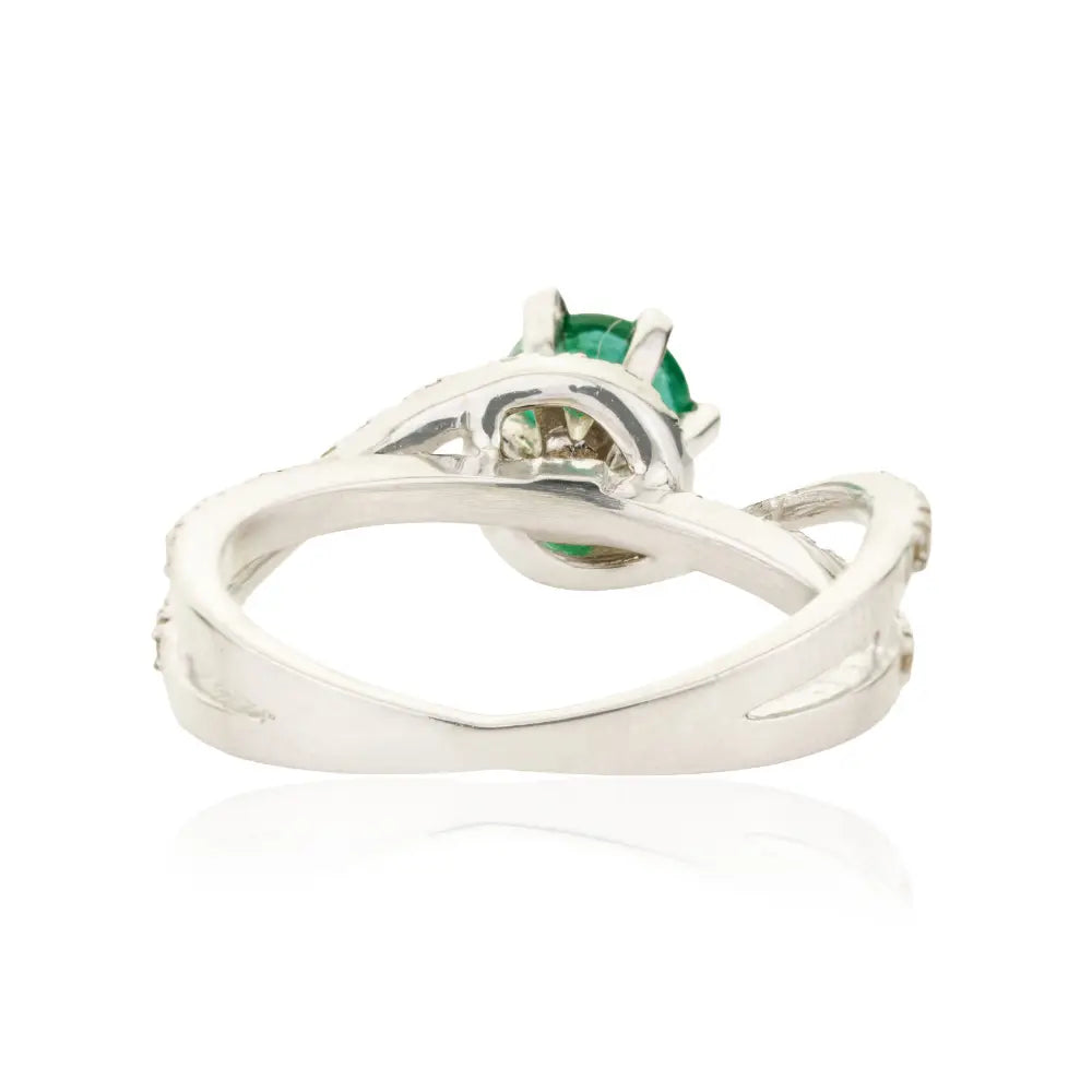 Zambian Emerald & Diamond Curve Band Engagement Ring Stackable 18K White Gold Jewelry