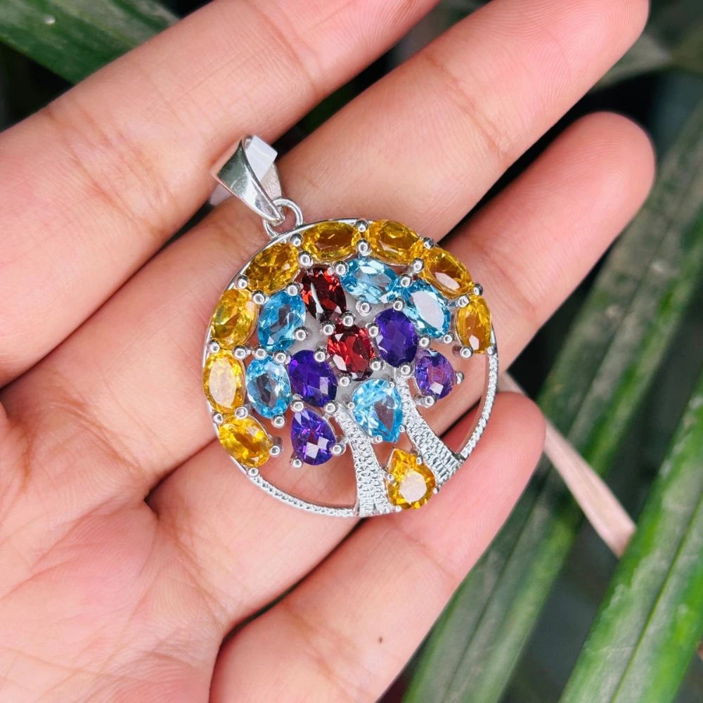 Latest Design Jewelry Genuine Multi Gemstone Statement Tree Of Life Pendant