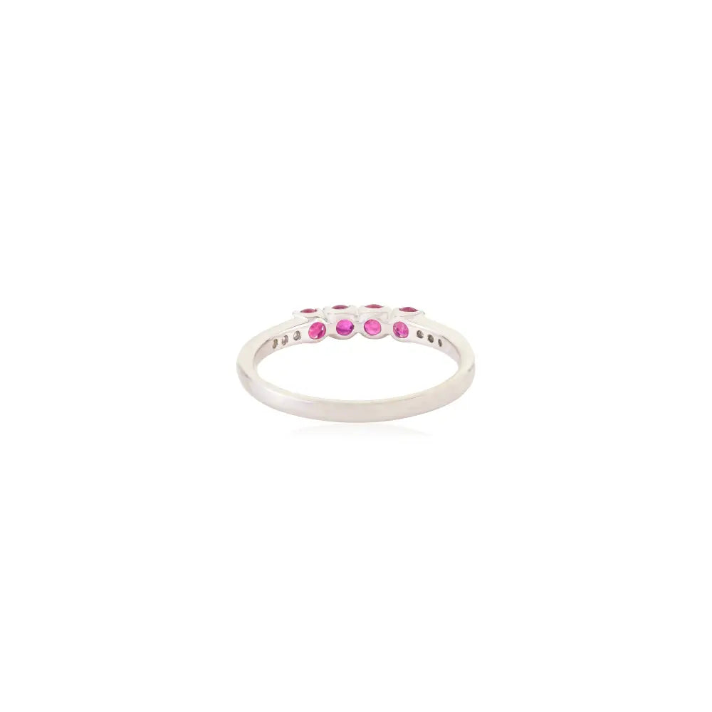 Natural Ruby & Diamond Stackable Band Ring Valentine's Day Gift 14K Pure White Gold Jewelry