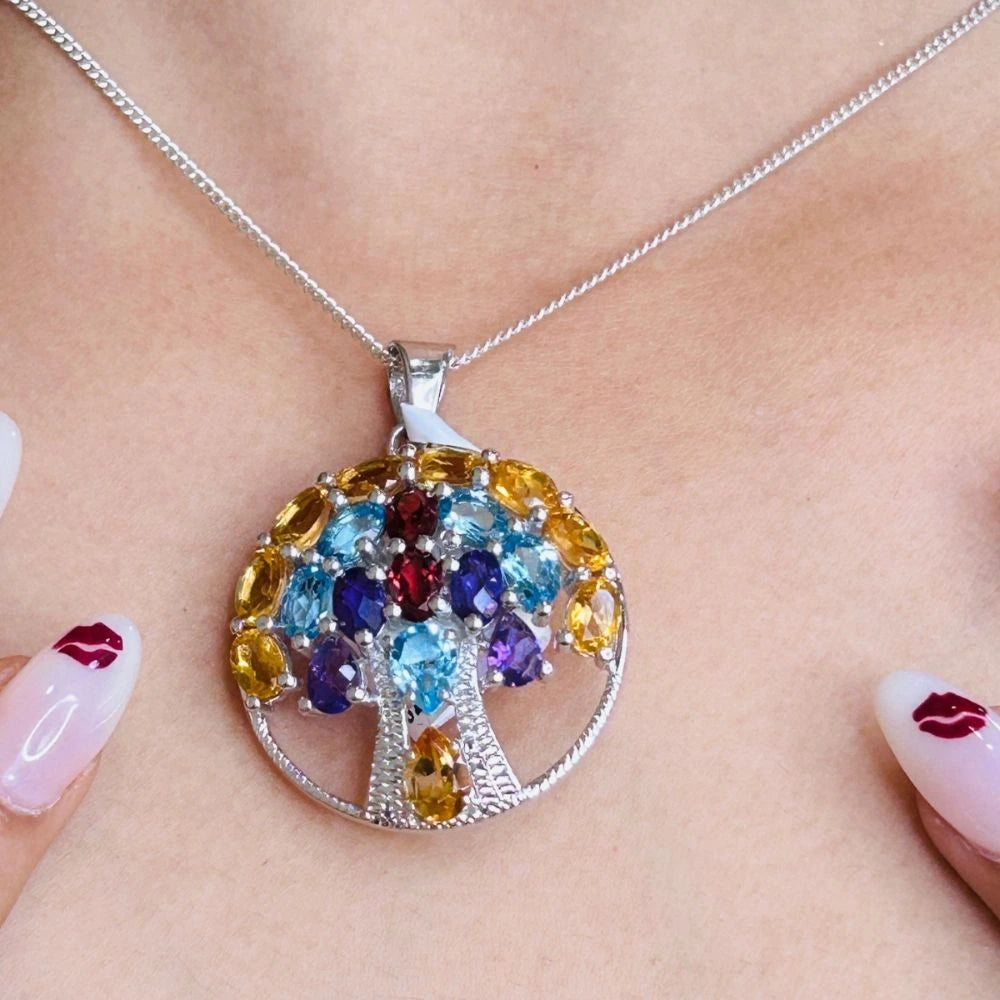 Latest Design Jewelry Genuine Multi Gemstone Statement Tree Of Life Pendant