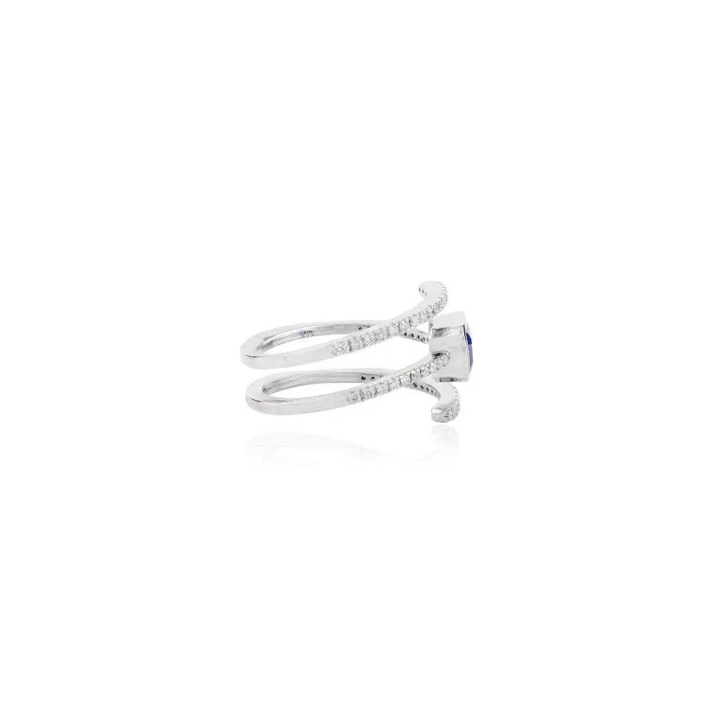 Designer Natural Blue Sapphire & Diamond Wrap Spiral Ring For Wedding Statement Jewelry