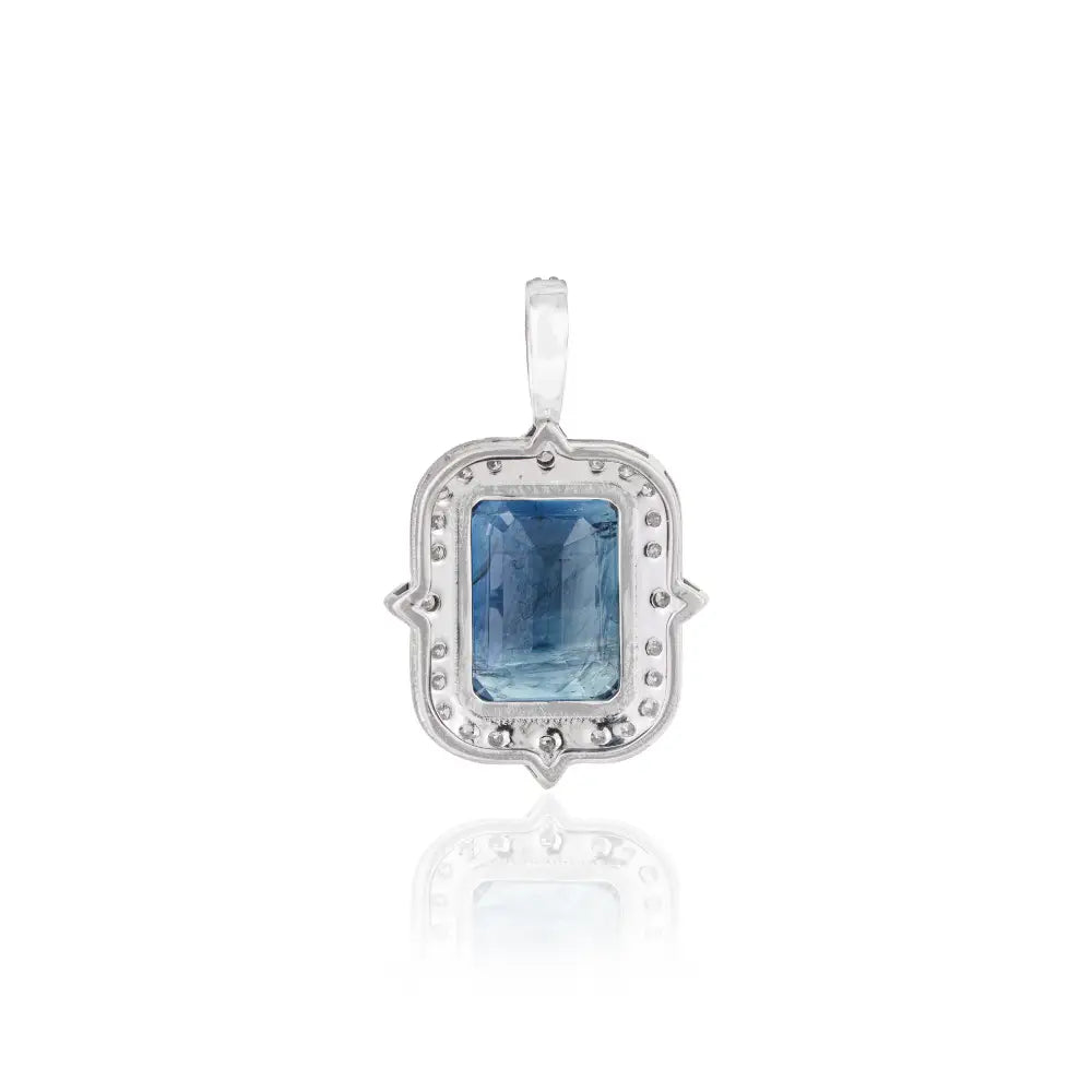 Wholesale Jewelry Design Blue Sapphire & Diamond Fine Halo Pendant 14K White Gold