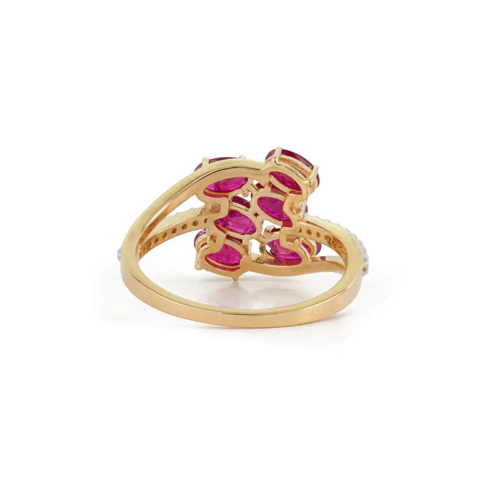 Precious Gemstone Ruby & Diamond Solid K14 Yellow Gold Wedding Ring Custom Jewelry