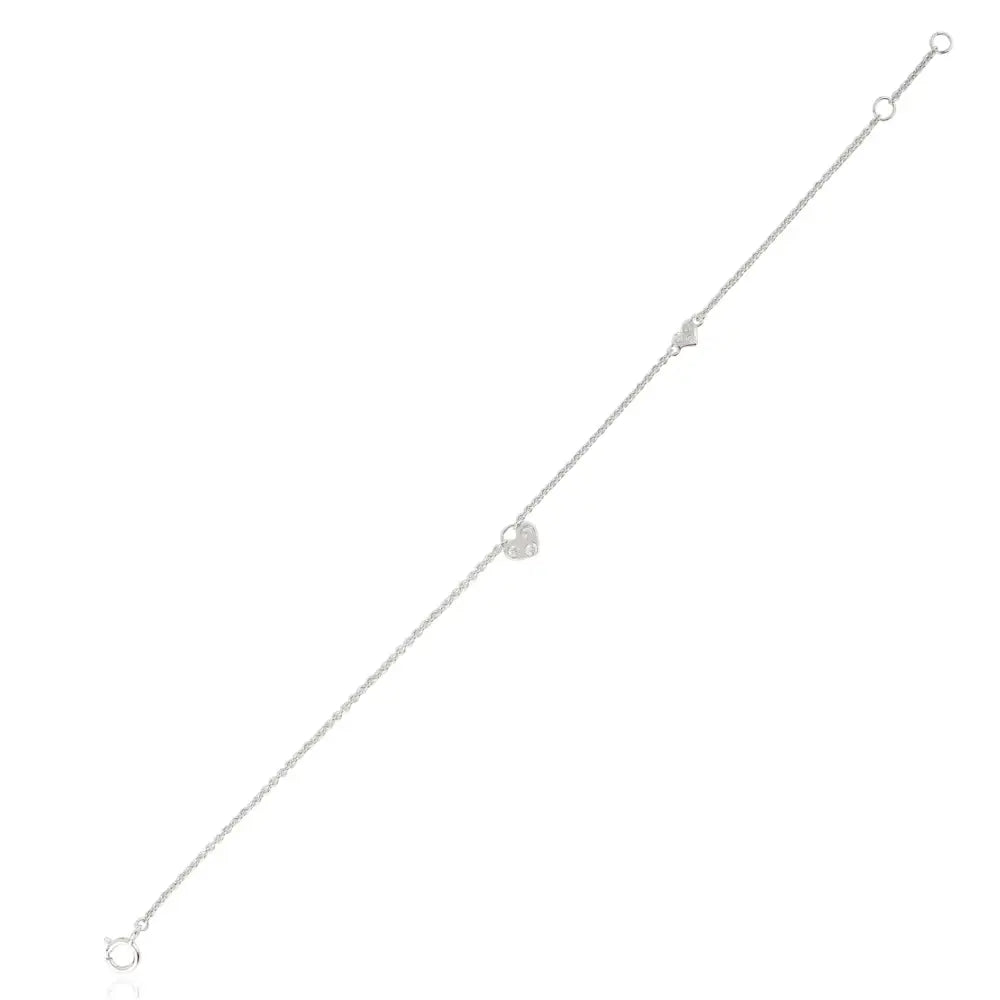 Delicate Natural Diamond Heart Charm Bracelet Everyday Jewelry Solid K14 White Gold