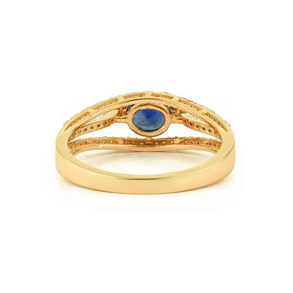 Best Quality 14K Yellow Gold Blue Sapphire & Diamond Triple Layer Statement Ring Fine Jewelry