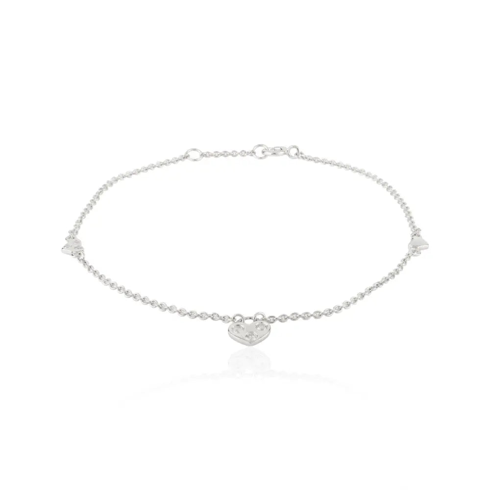 Delicate Natural Diamond Heart Charm Bracelet Everyday Jewelry Solid K14 White Gold