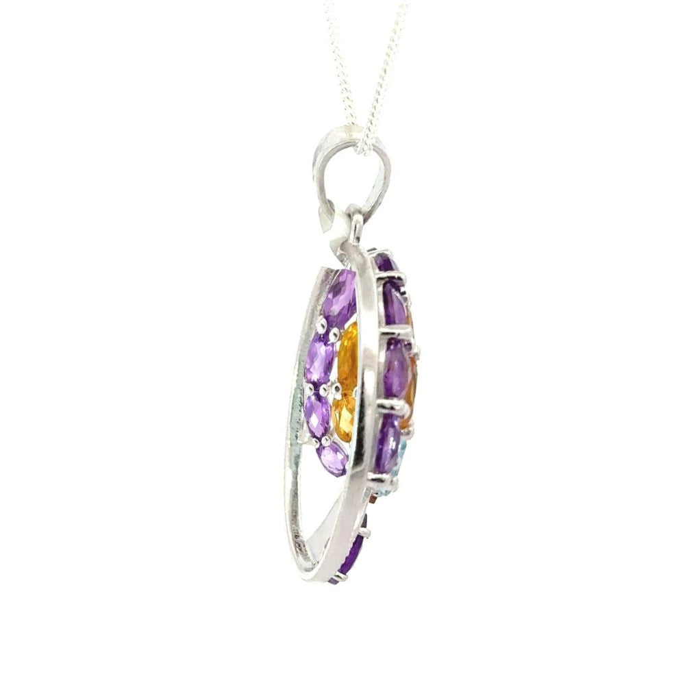 Genuine Multi Gemstone Statement Tree Of Life Pendant Birthday Gift For Her 925 Solid Silver