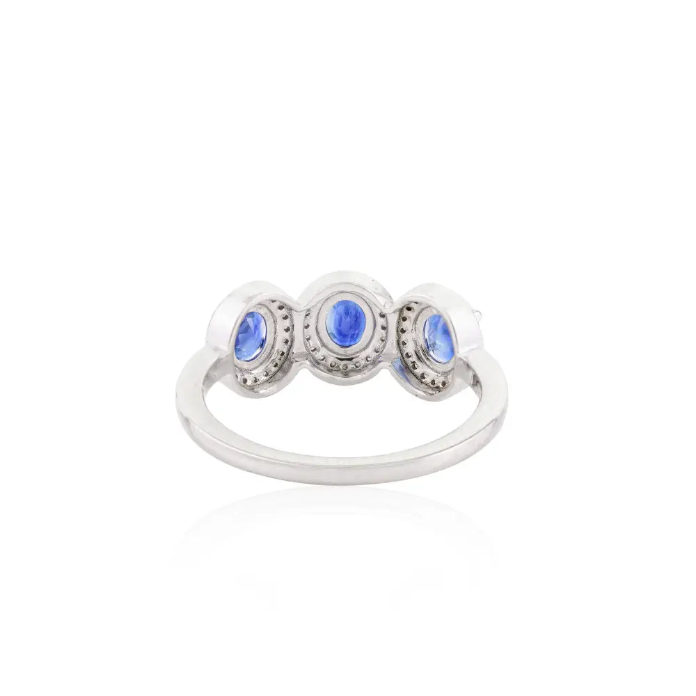 September Birthstone Genuine Blue Sapphire & Diamond Three Stone Ring Wedding Jewelry