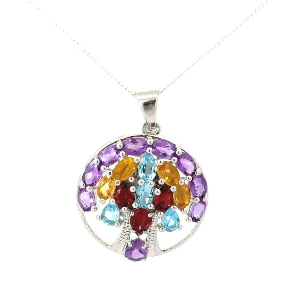 Genuine Multi Gemstone Statement Tree Of Life Pendant Birthday Gift For Her