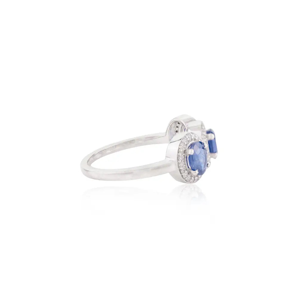 September Birthstone Genuine Blue Sapphire & Diamond Three Stone Ring Wedding Jewelry