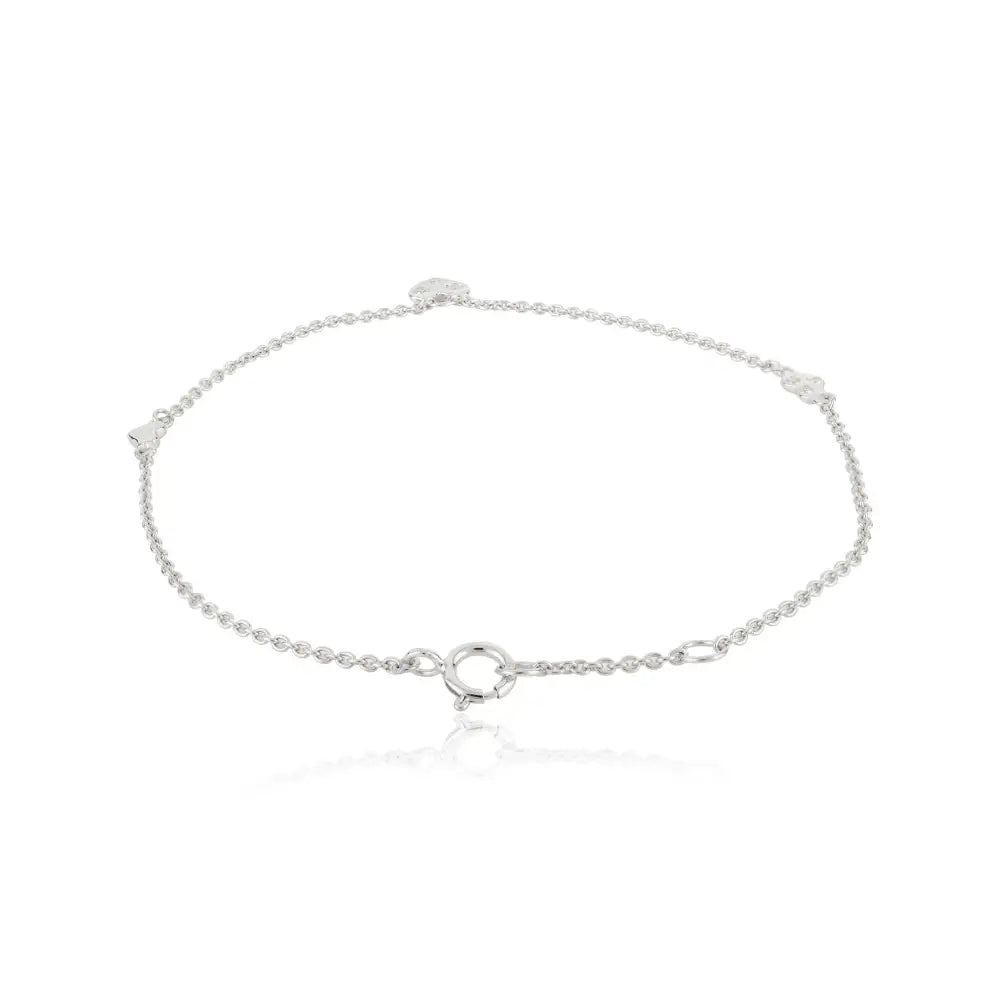 Delicate Natural Diamond Heart Charm Bracelet Everyday Jewelry Solid K14 White Gold