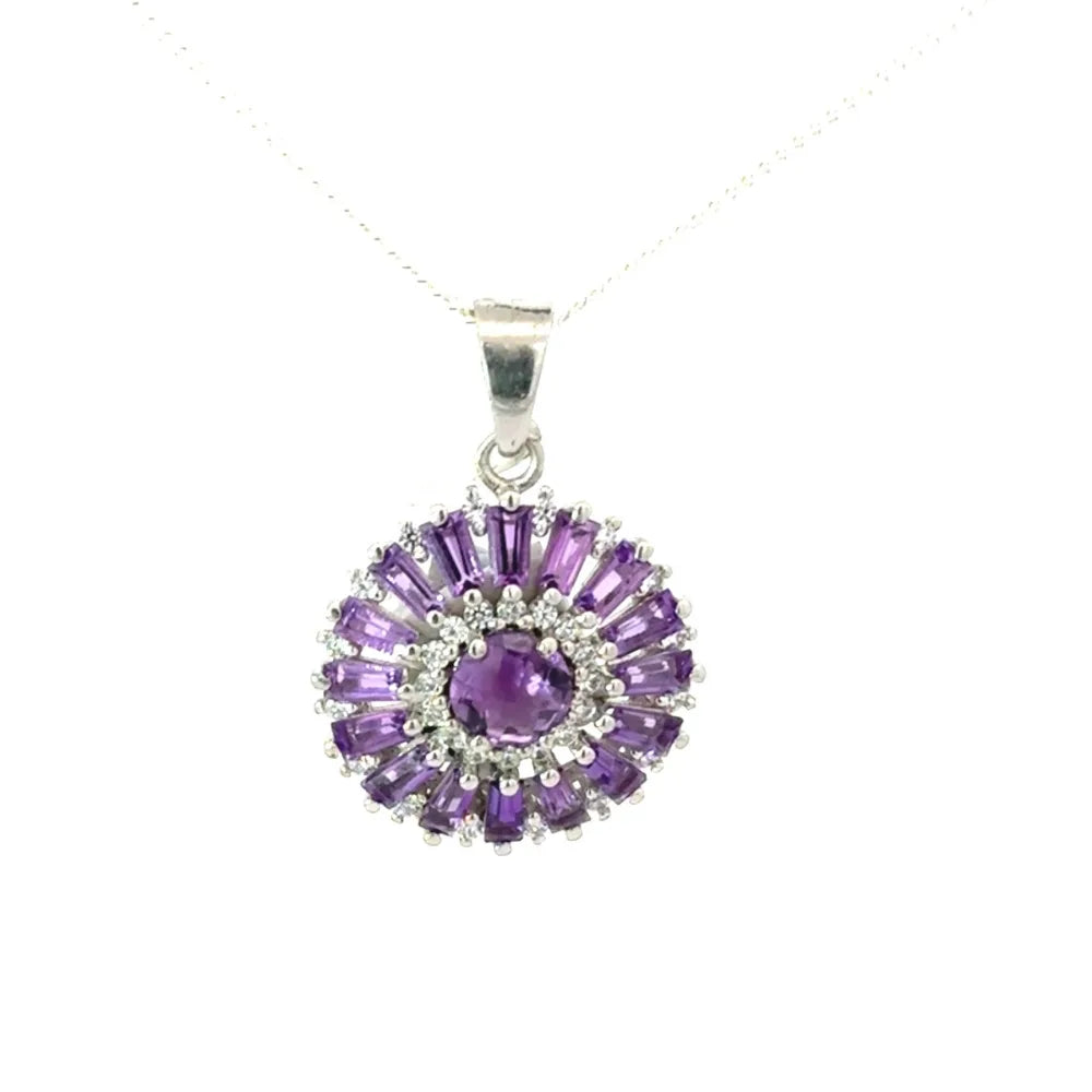 Best Selling Products Natural Purple Amethyst & American Diamond Flower Pendant