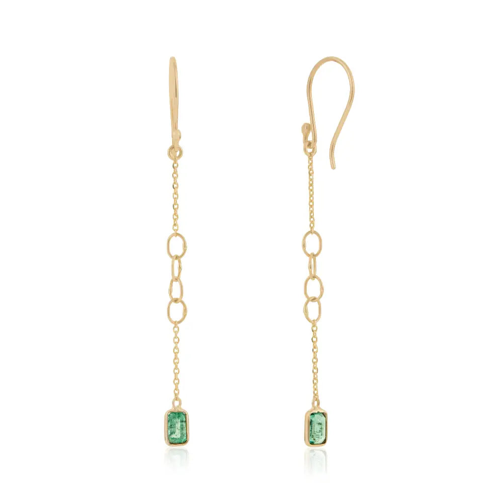 Dainty Simple Design Emerald Link Chain Dangle Earrings Real K14 Yellow Gold Bulk Jewelry