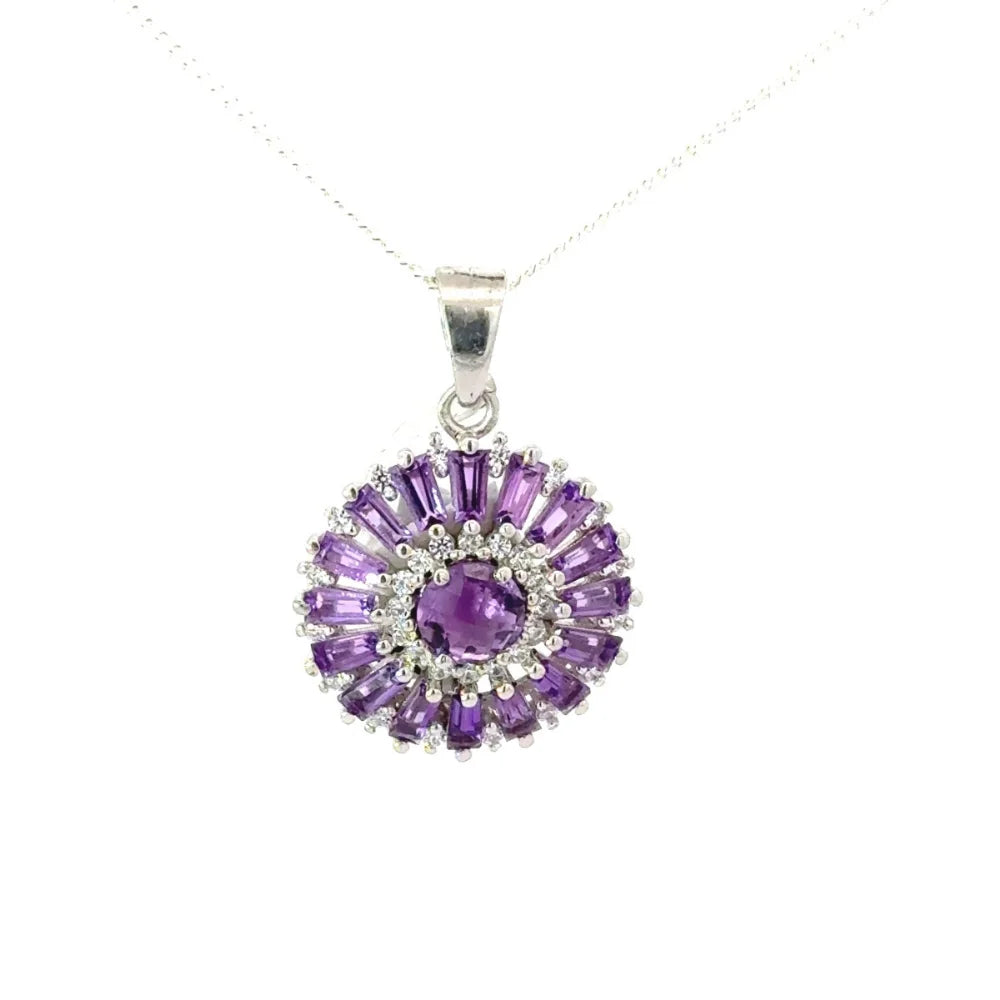 Best Selling Products Natural Purple Amethyst & American Diamond Flower Pendant