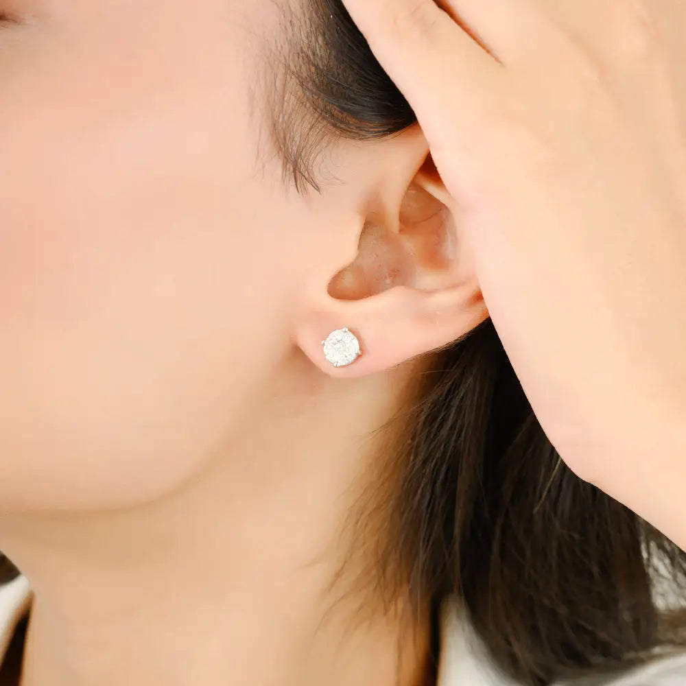 Marquise & Princess Cut Natural Diamond Solid 18K White Gold Round Stud Earrings For Women