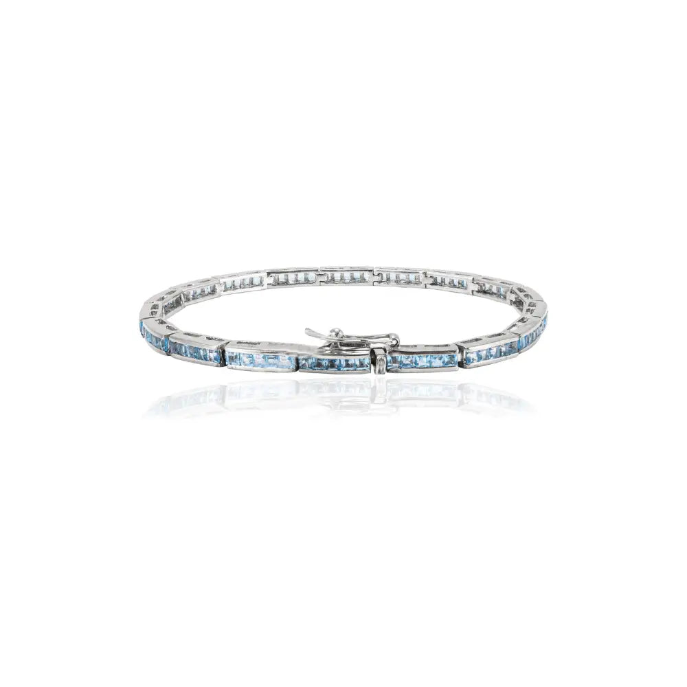 December Birthstone Blue Topaz Sleek Tennis Bracelet For Daily Wear 925 Sterling Silver