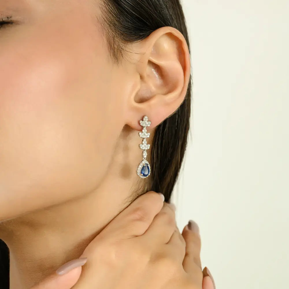 Birthstone Jewelry 14K Gold Blue Sapphire & Diamond Teardrop Dangle Earrings Wedding