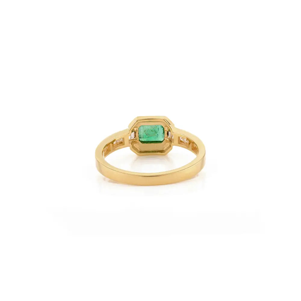 18K Yellow Gold Emerald & Diamond Statement Enamel Ring Precious Gemstone Jewelry
