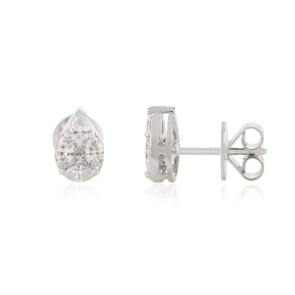 Minimal Jewelry Genuine Diamond Pear Shape Stud Earrings 18K White Gold April Birthstone