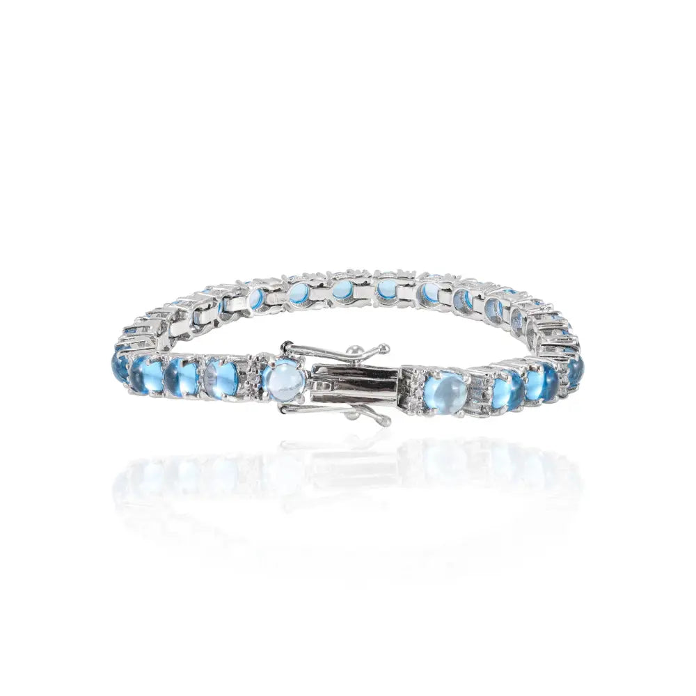 December Birthstone Blue Topaz & American Diamond Tennis Bracelet For Wedding Gift