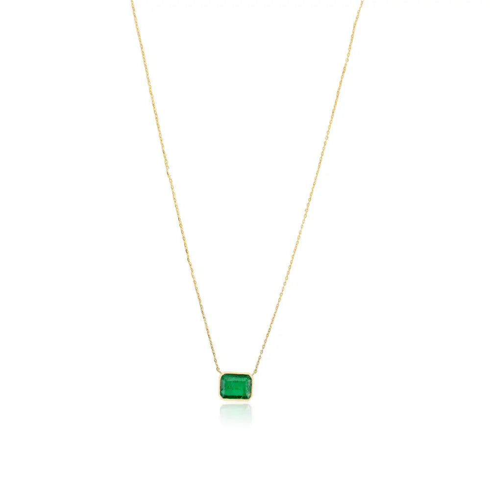 Natural Gemstone Jewelry Octagon Cut Emerald Single Stone Chain Necklace For Women
