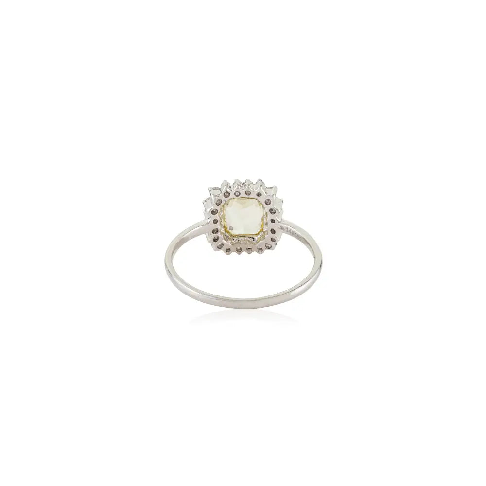 14K Solid White Gold Yellow Sapphire & Diamond Halo Statement Ring Birthstone Jewelry