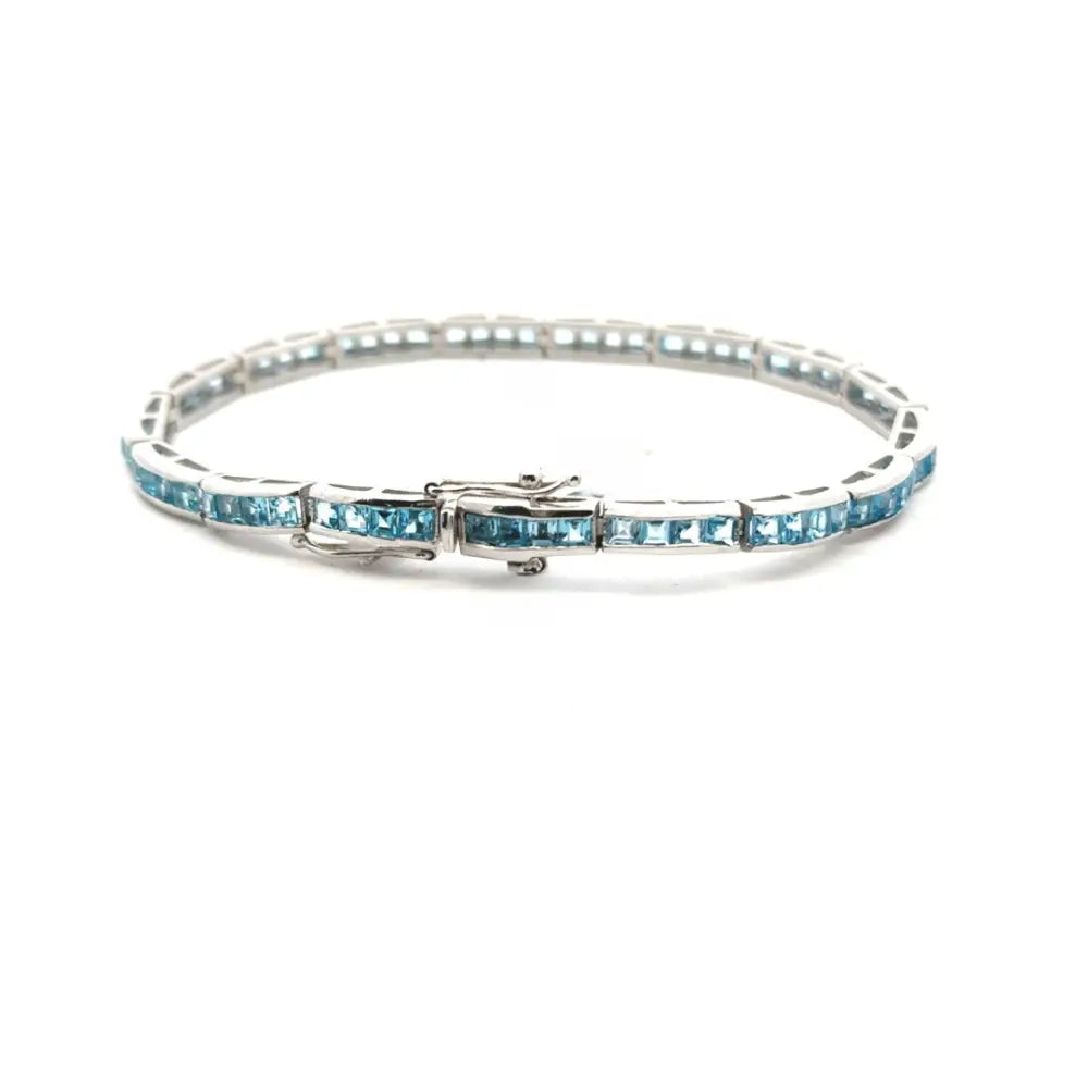 New Latest Design Genuine Blue Topaz Pure 925 Sterling Silver Tennis Bracelet For Women