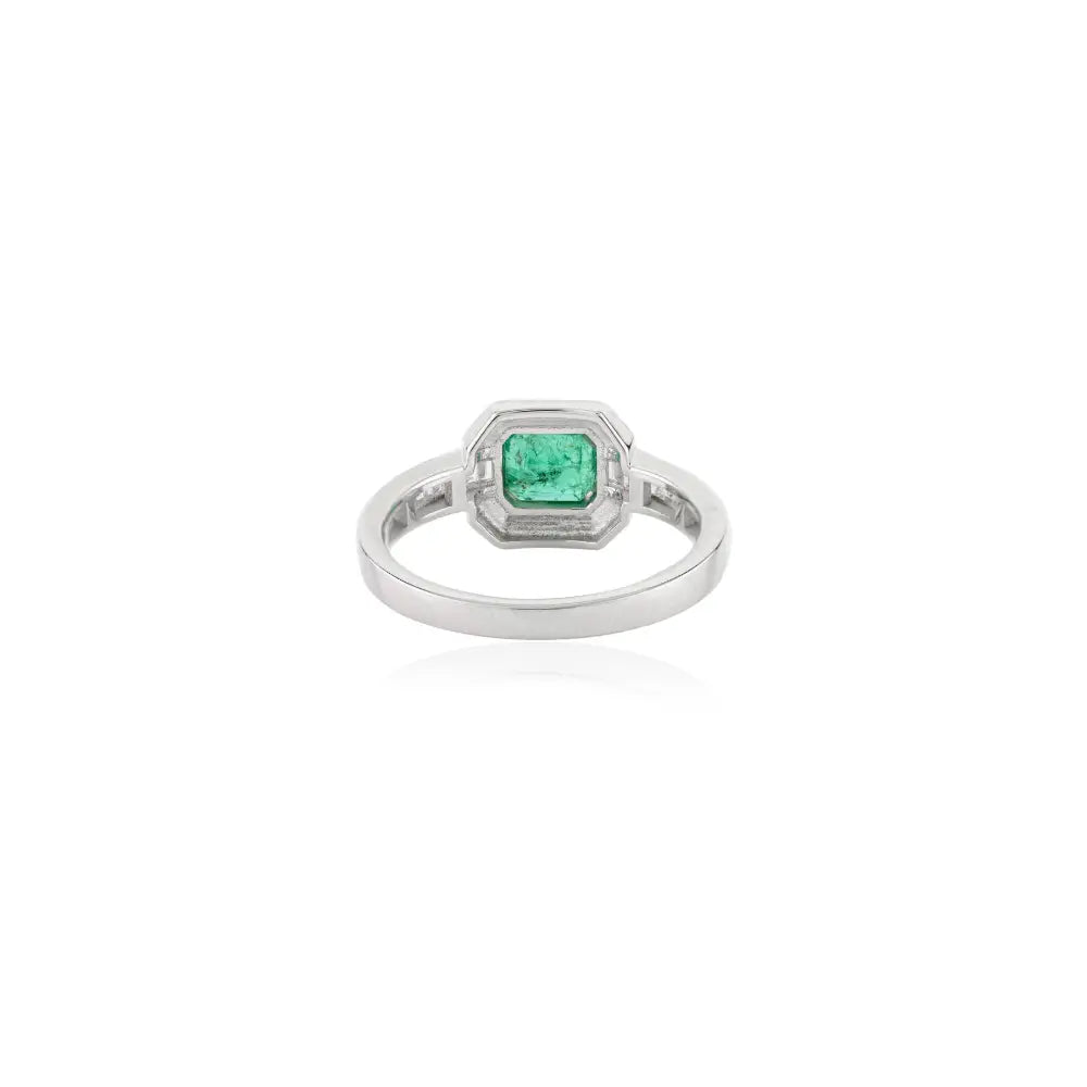May Birthstone Genuine Emerald & Diamond Statement Enamel Ring 18K White Gold