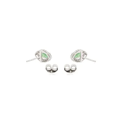Trending Marquise Cut Emerald & Round Diamond Halo 925 Silver Stud Earrings For Women Party Wear Jewelry