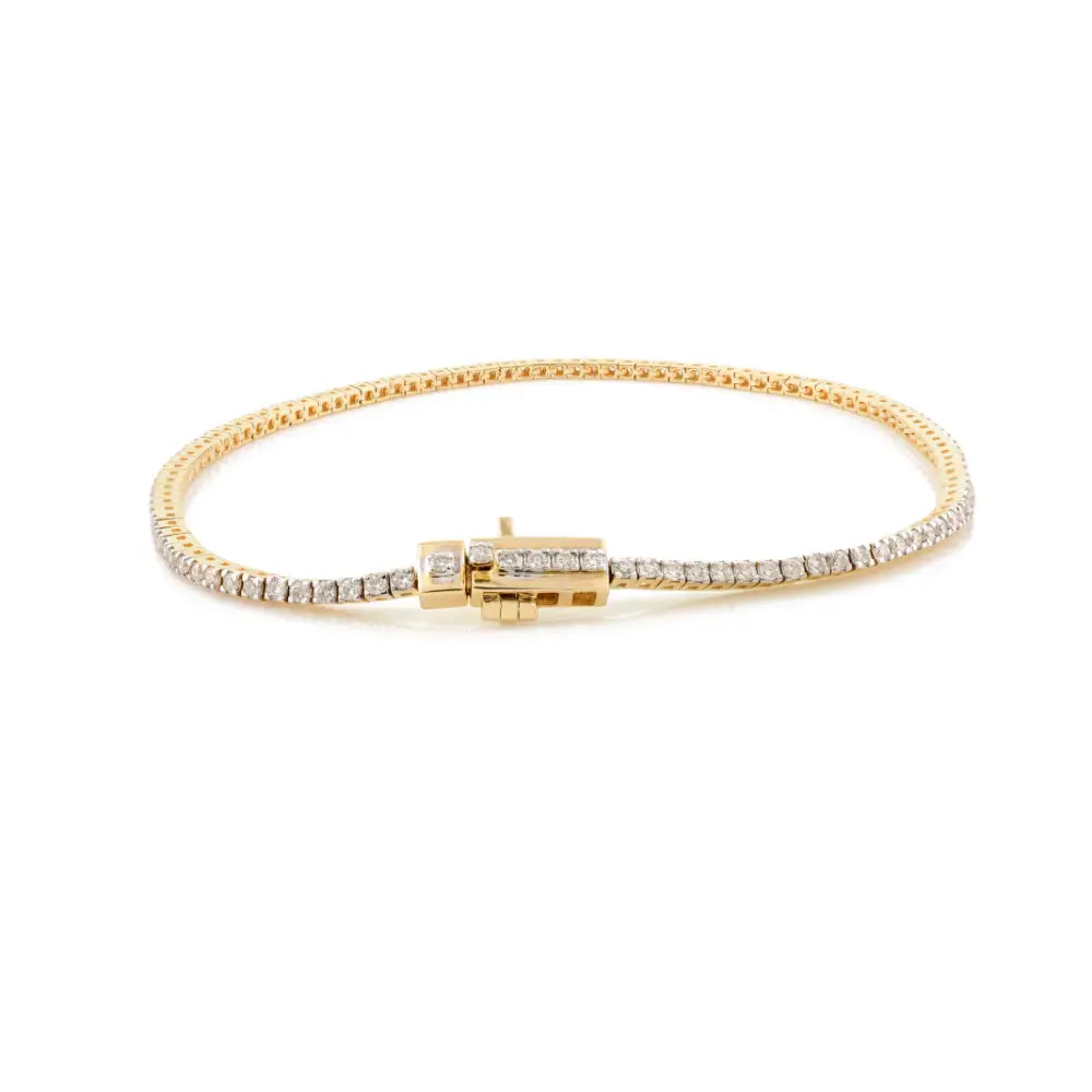 K18 Solid Yellow Gold Round Brilliant Cut Diamond Sleek Stacking Tennis Bracelet April Birthstone