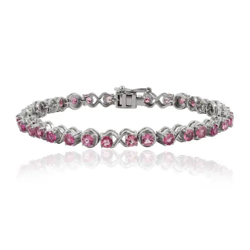 Beautiful Design 925 Sterling Silver Natural Pink Tourmaline Gemstone Tennis Bracelet