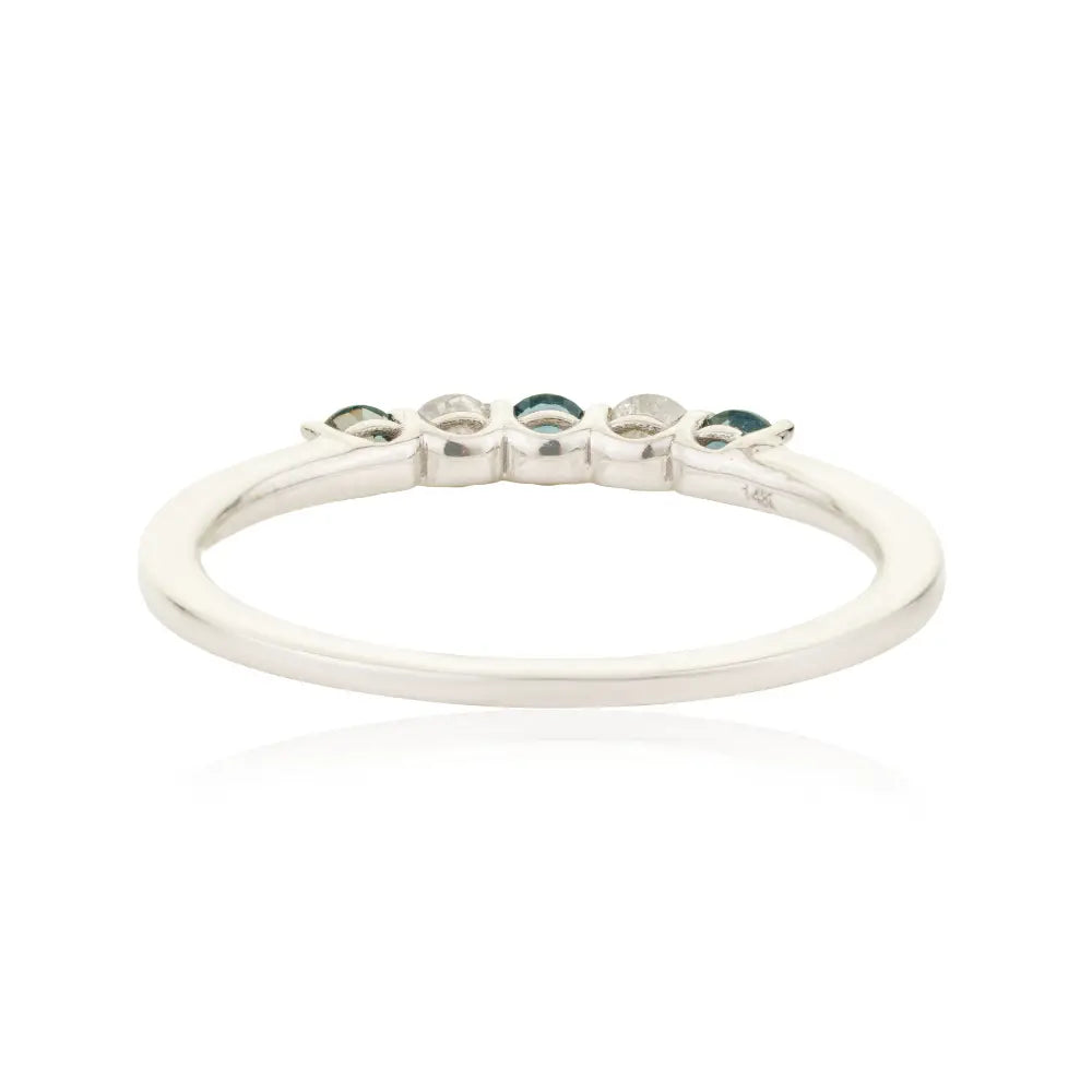 2.5 mm Round Cut Blue Sapphire & Diamond Dainty Minimalist Ring 14K White Gold Jewelry