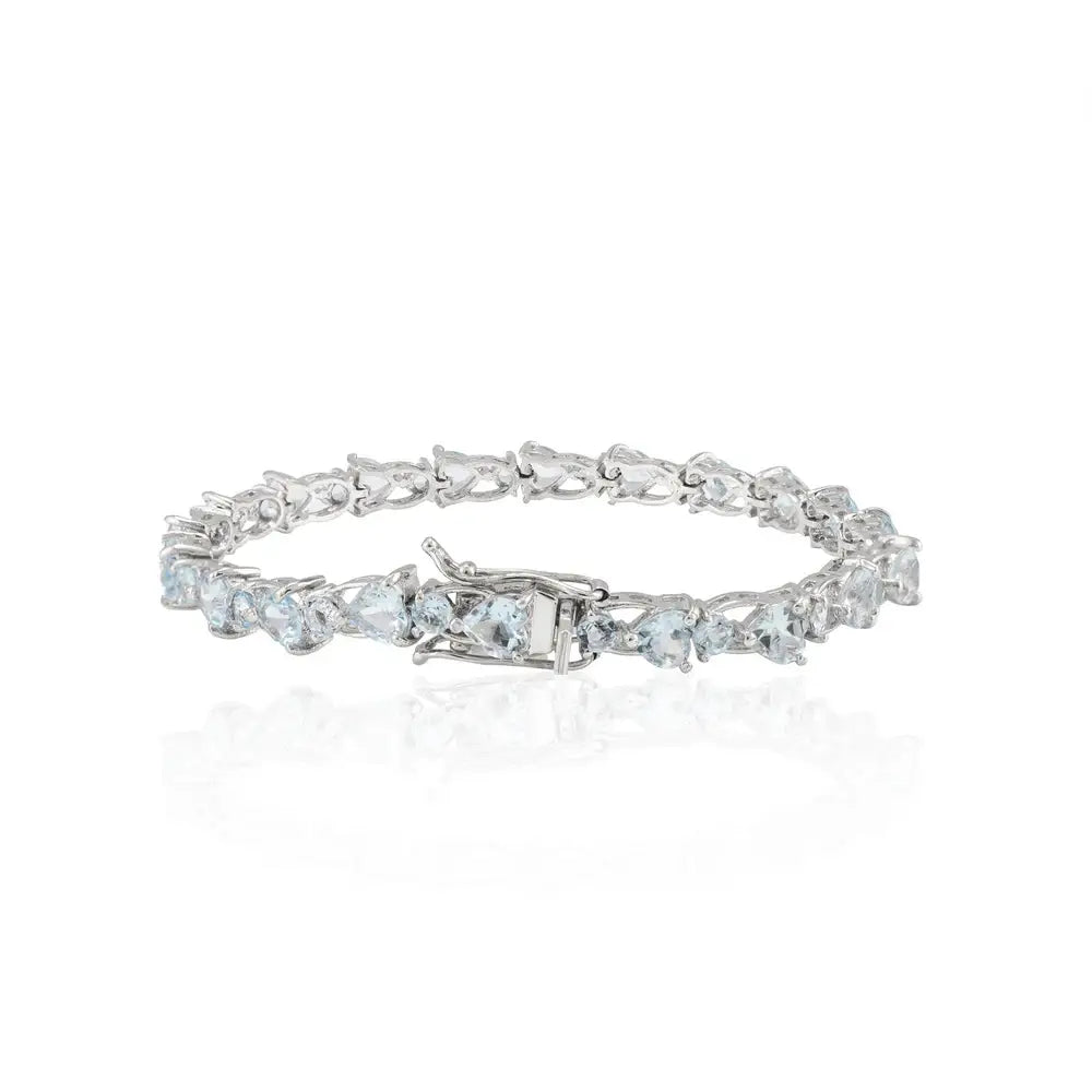 Heart & Round Shape Aquamarine Tennis Bracelet Set In Prong Setting 925 Sterling Silver Bulk Order