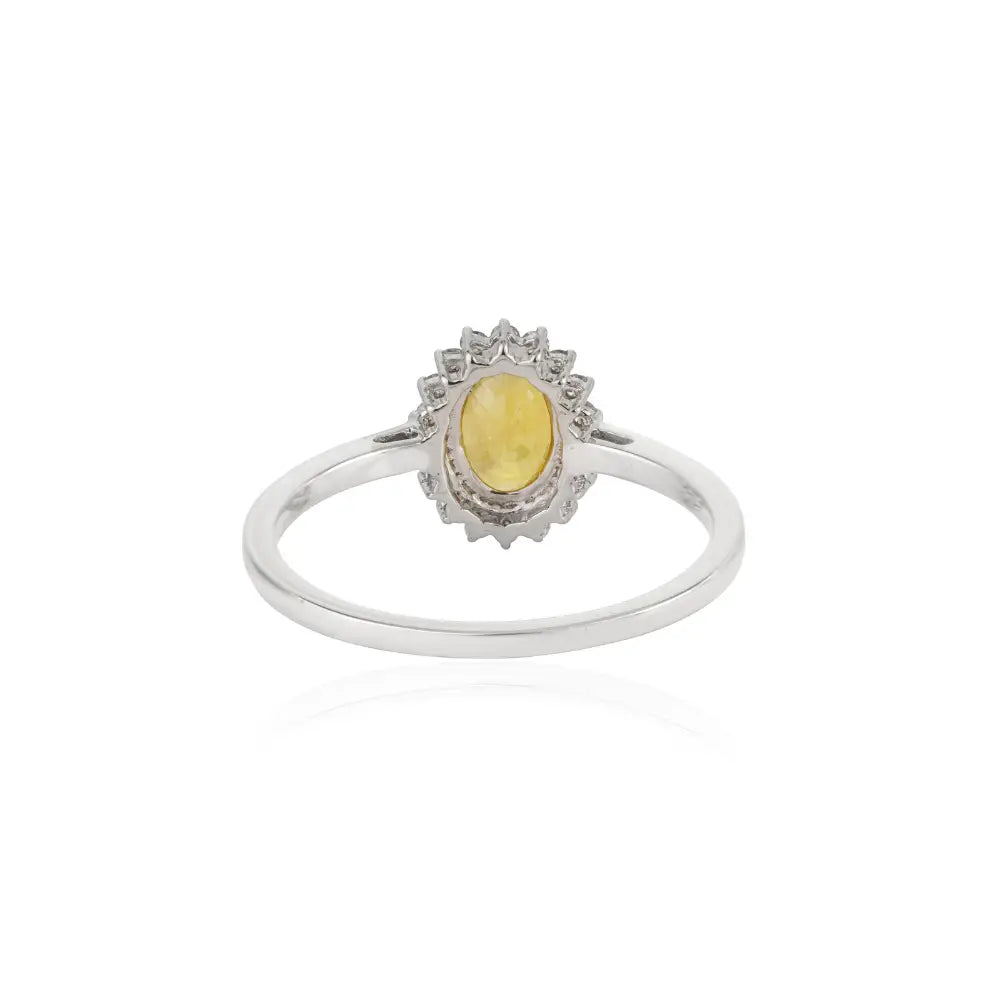 0.85ct. Yellow Sapphire & Diamond Fine Cluster Ring Engagement Jewelry 14K White Gold