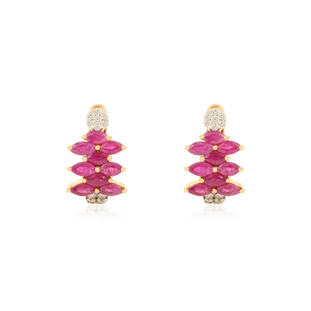 Best Quality 14K Yellow Gold Ruby & Diamond Clip-on Earrings For Women Everyday Jewelry