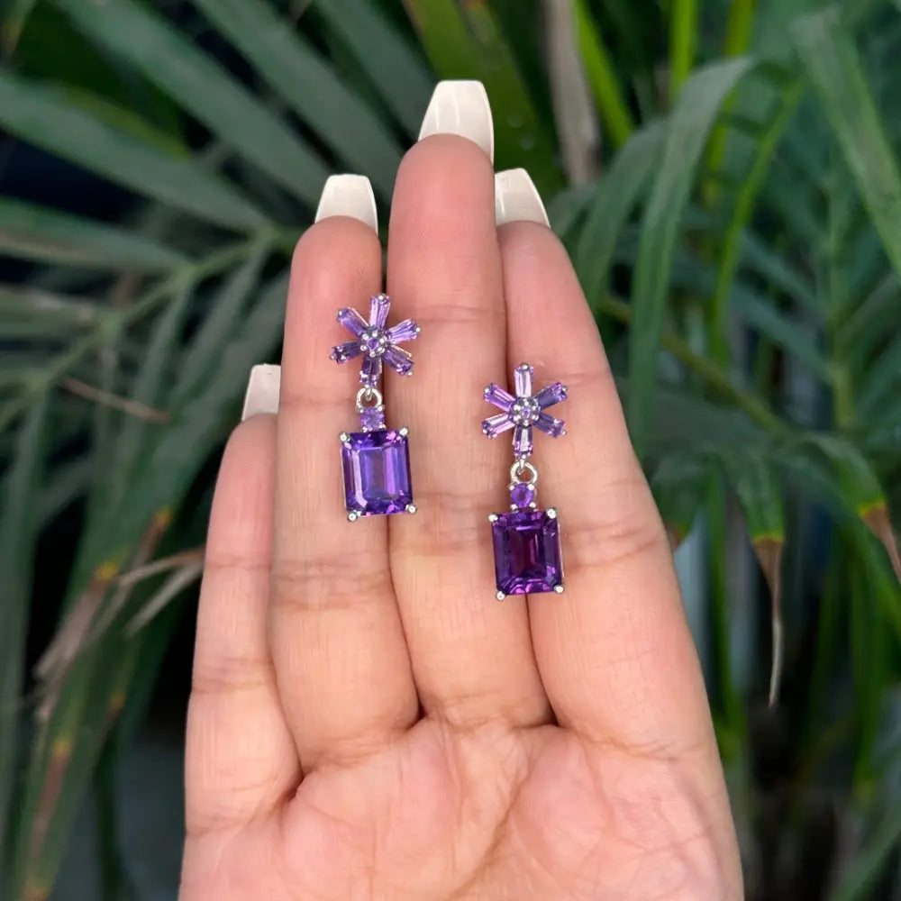 Febuary Birthstone 100% Authentic Amethyst Dangle Earrings For Women Valentine's Day Gift