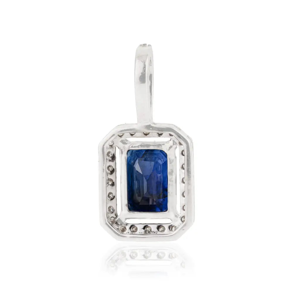 Latest New Design K14 White Gold Blue Sapphire & Diamond Halo Pendant Fine Jewelry