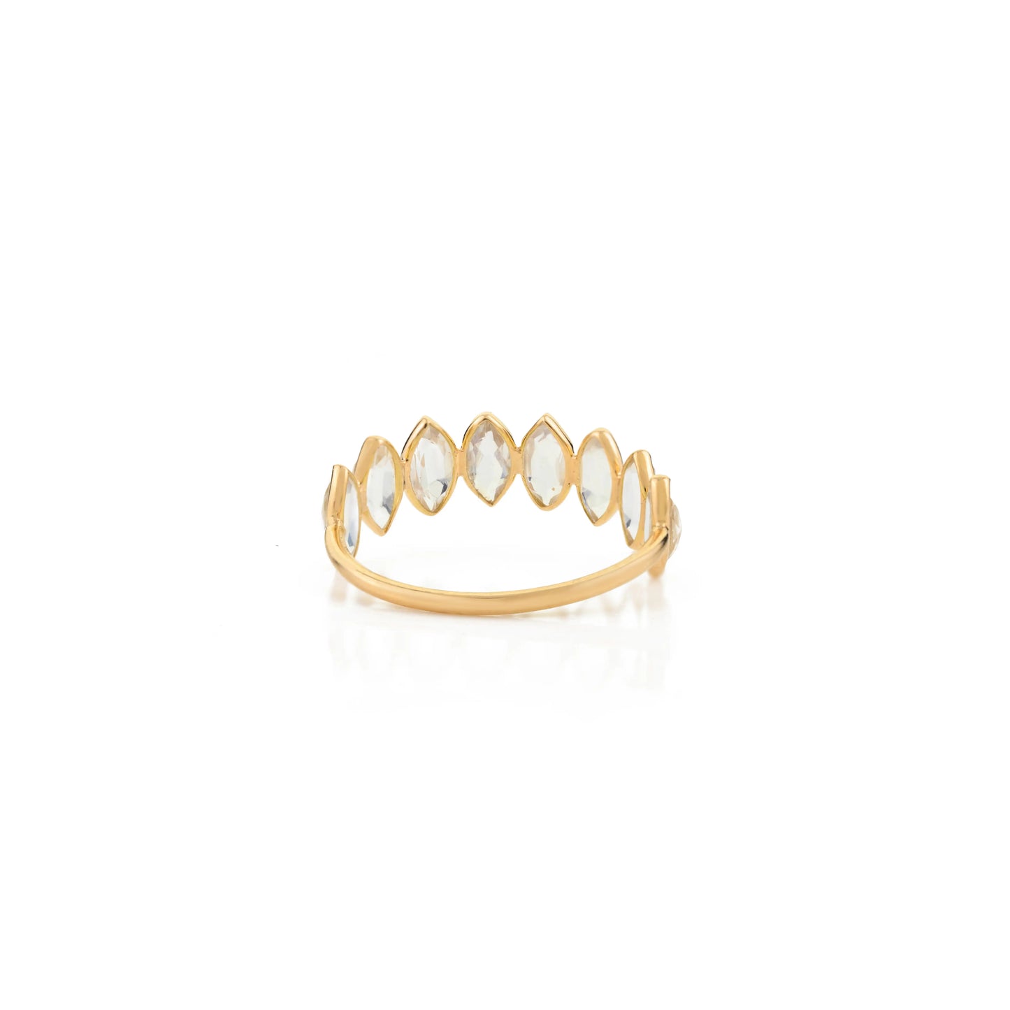 100% Authentic Rainbow Moonstone Marquise Shape 18K Yellow Gold Half Eternity Band Ring