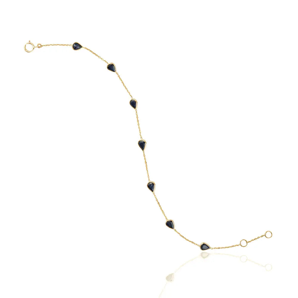Delicate Simple Design Blue Sapphire Minimal Stacking Station Chain Bracelet 14K Yellow Gold