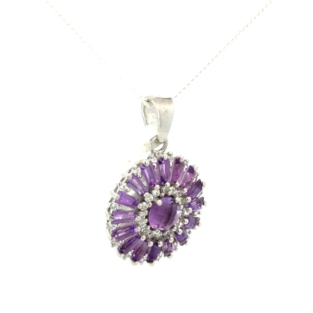 Best Selling Products Natural Purple Amethyst & American Diamond Flower Pendant