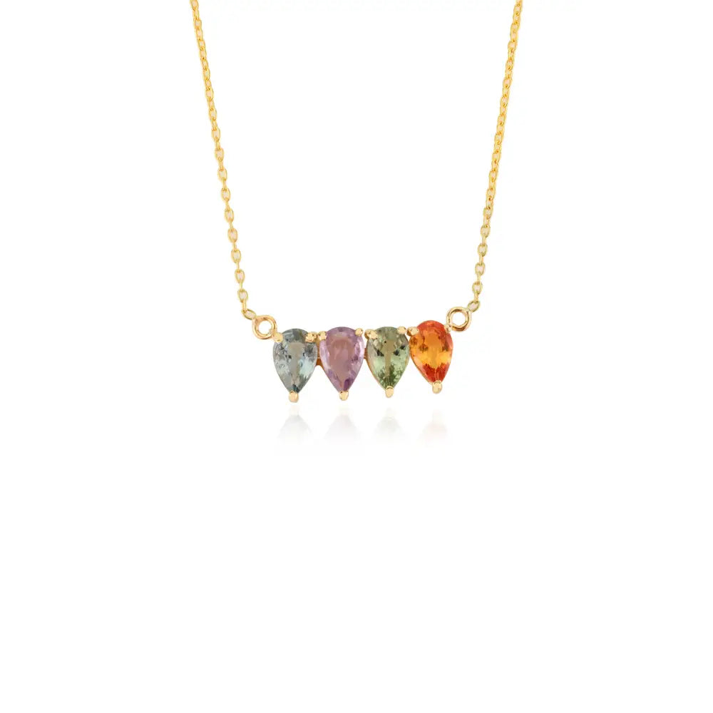 New Design Pear Shape Multi Sapphire Birthstone Pendant Necklace Stacked Jewelry 14K Gold