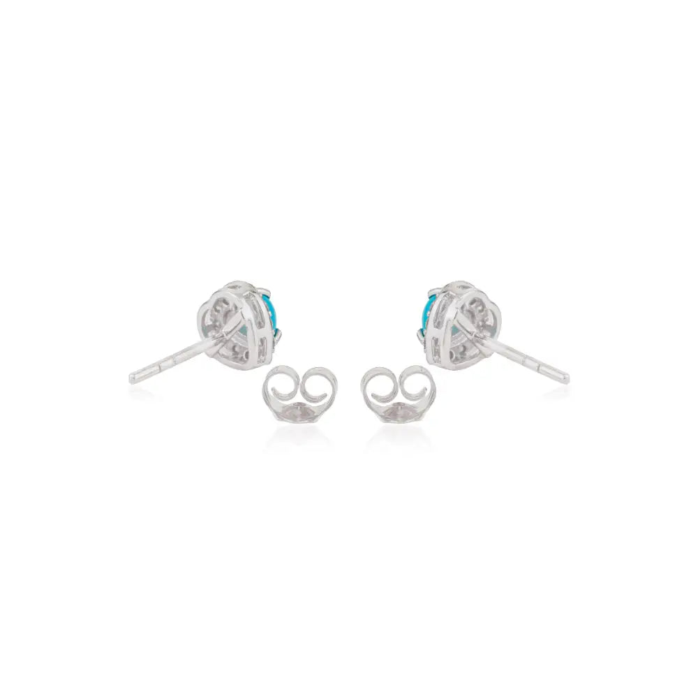 14K Real White Gold Turquoise & Diamond Heart Shape Halo Stud Earrings Daily Wear Jewelry