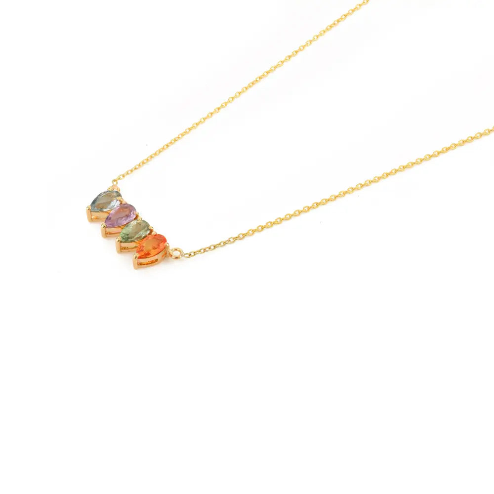 New Design Pear Shape Multi Sapphire Birthstone Pendant Necklace Stacked Jewelry 14K Gold