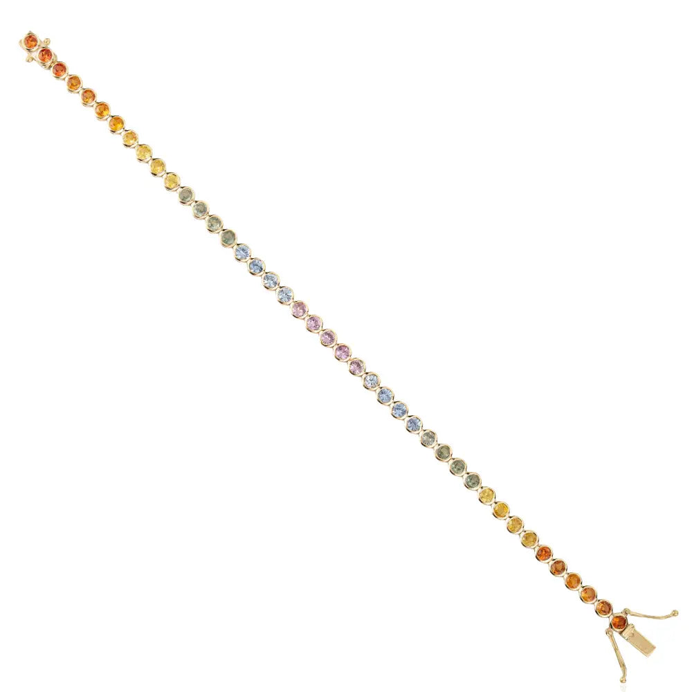 Bezel Set Colorful Multi Sapphire Stacking Tennis Bracelet K14 Pure Yellow Gold Custom Jewelry